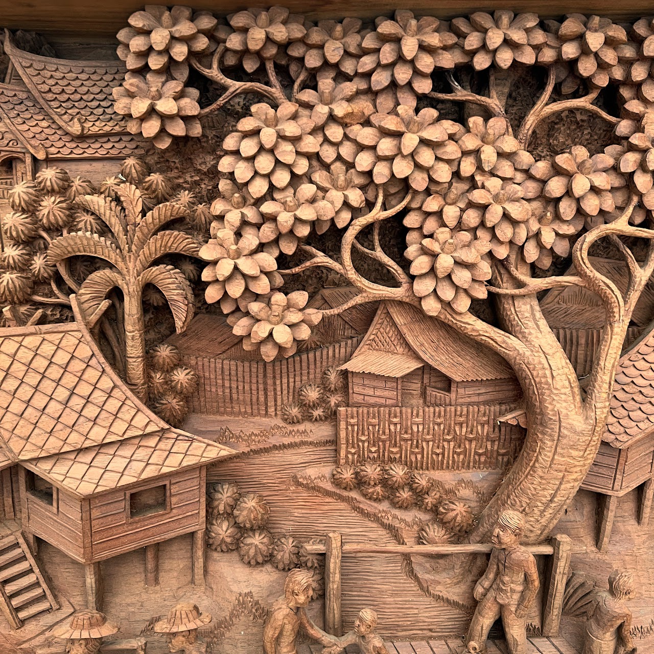 Filipino Teak Three-Dimensional Large Scale Wood Carving