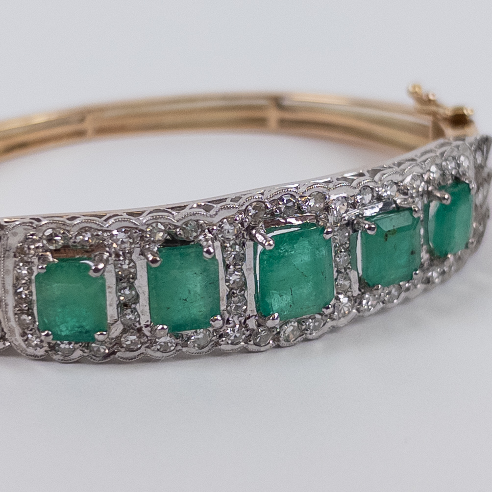 14K Gold, Emerald and Diamond Bracelet