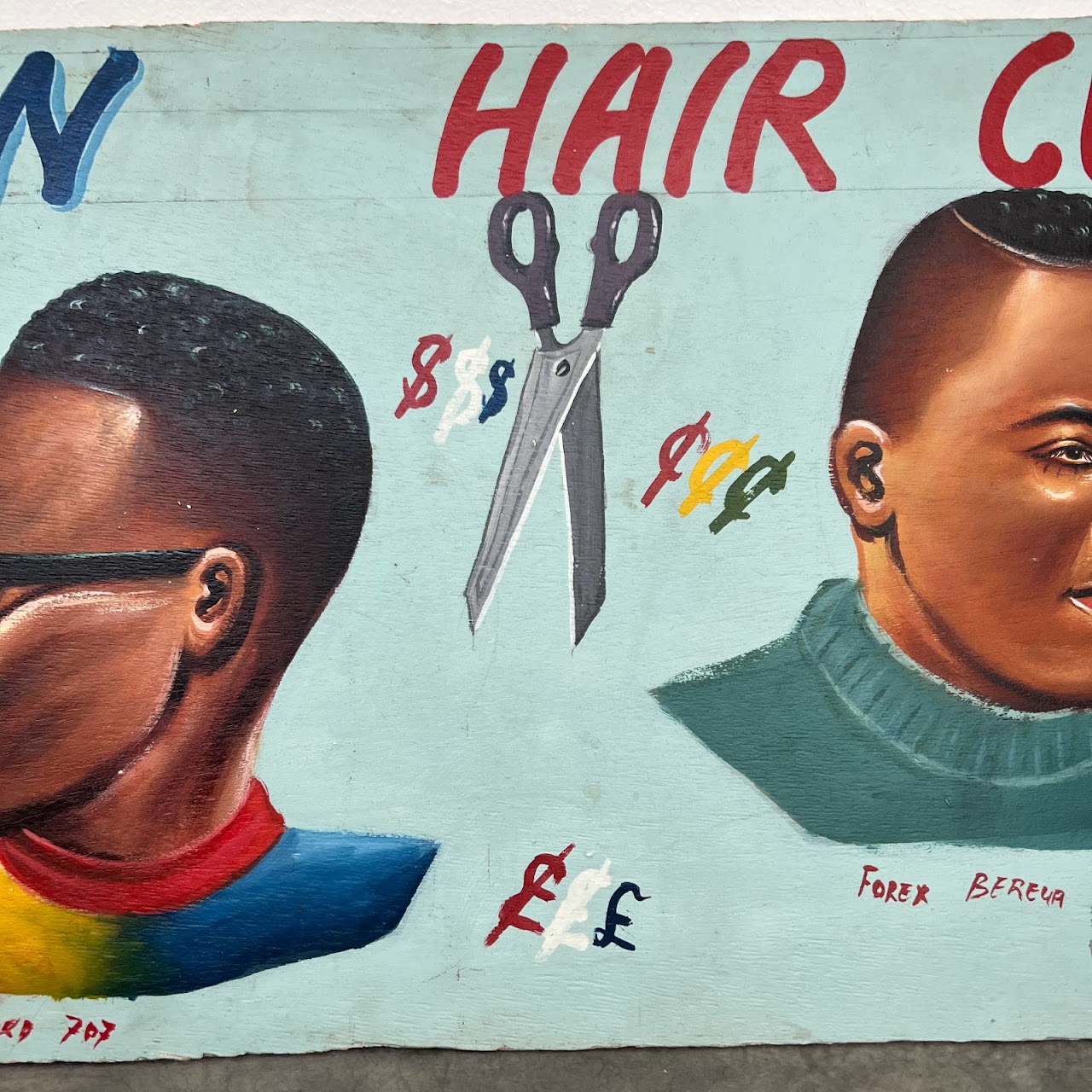 Ghanaian Vintage Hand-Painted Barber Shop Sign