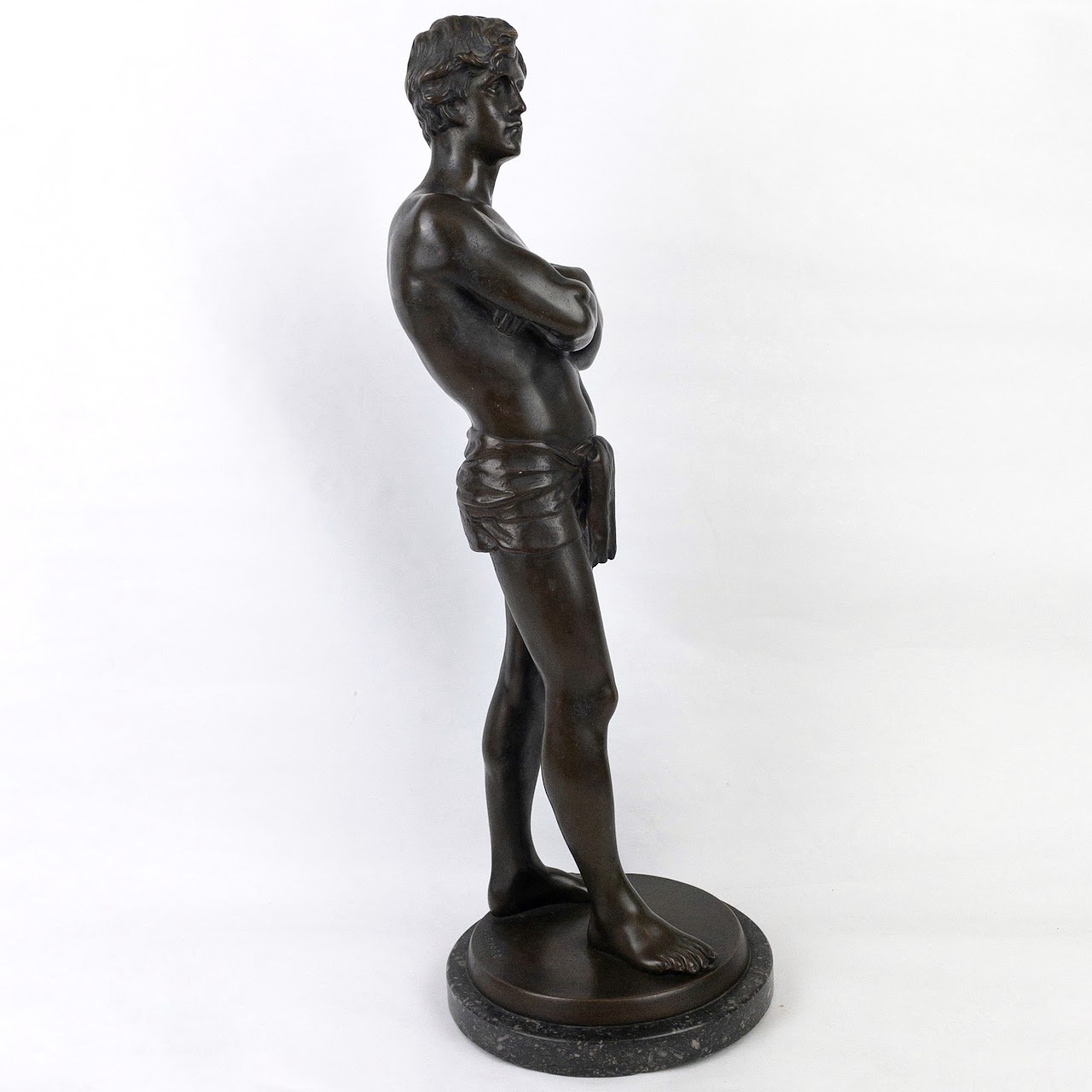 Leonardi Signed Bronze Standing Man Statue On Marble Base