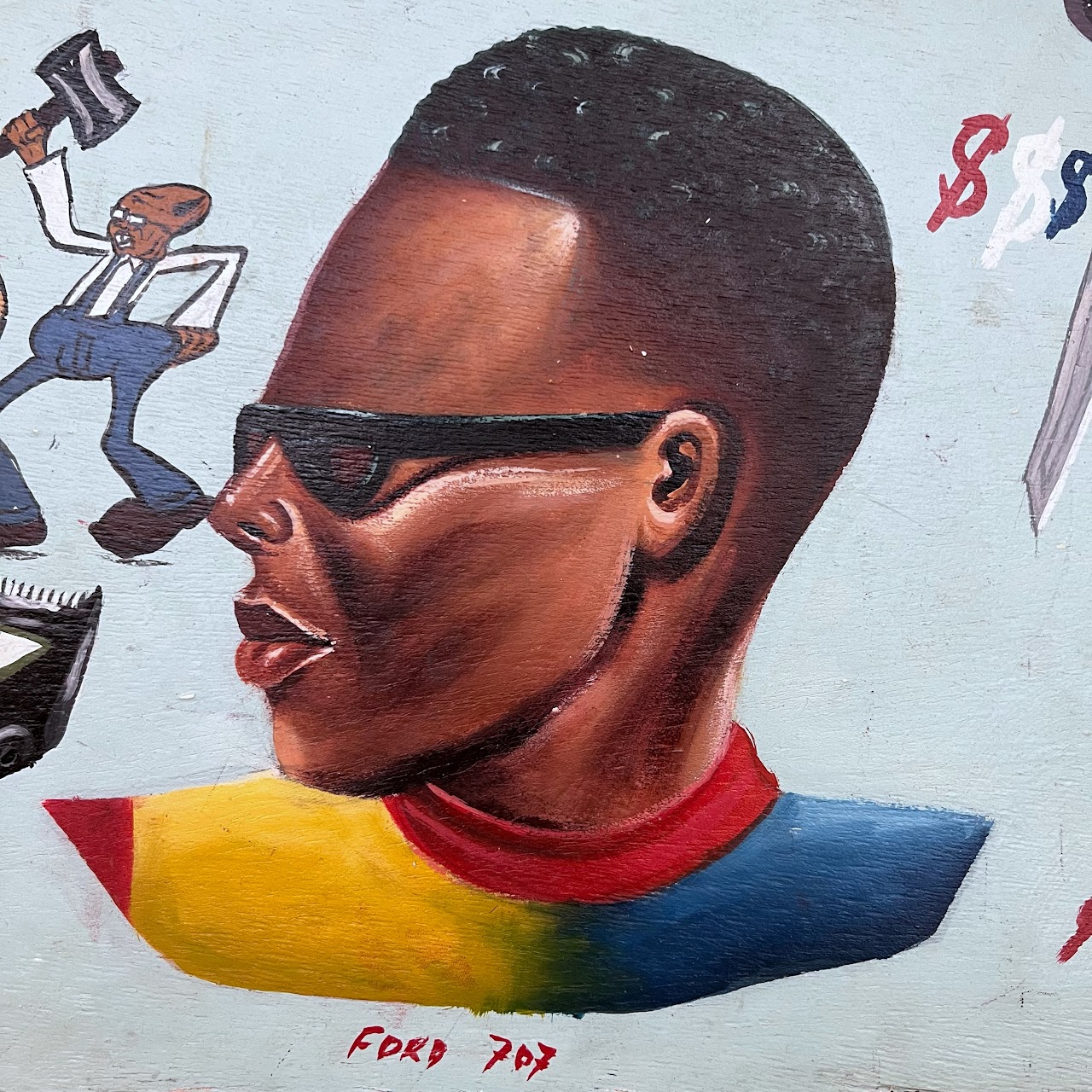 Ghanaian Vintage Hand-Painted Barber Shop Sign