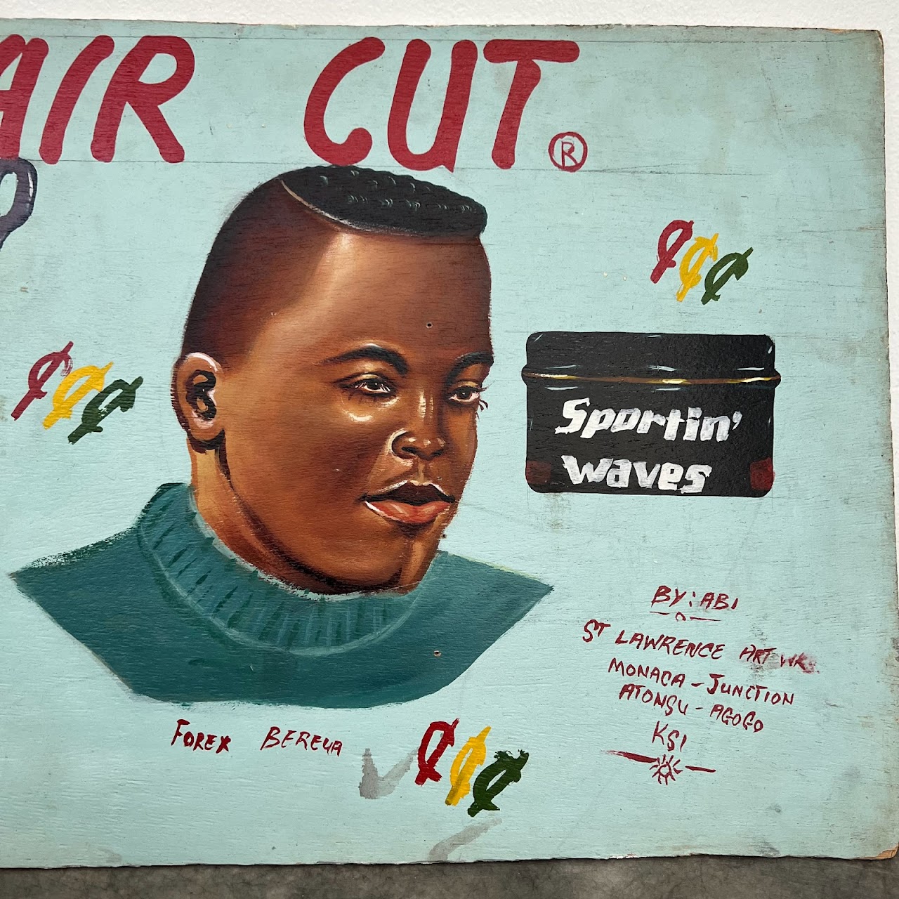 Ghanaian Vintage Hand-Painted Barber Shop Sign