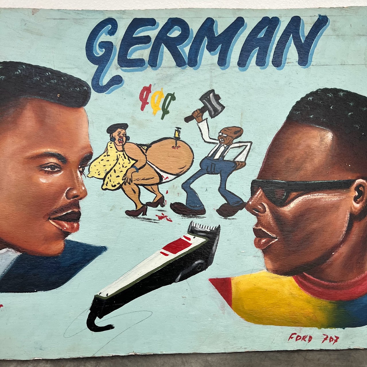 Ghanaian Vintage Hand-Painted Barber Shop Sign