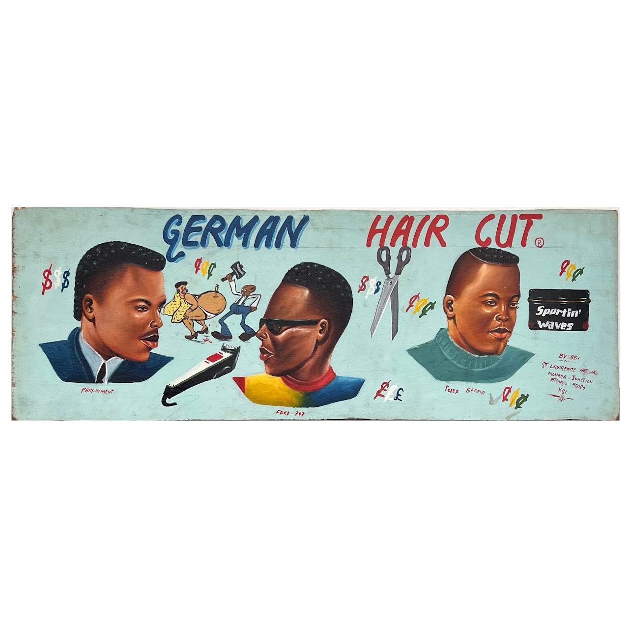 Ghanaian Vintage Hand-Painted Barber Shop Sign