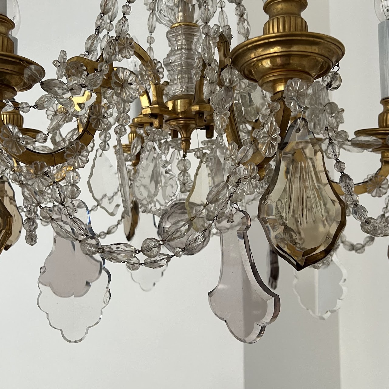 Louis XVI Style Cut Clear, Amber and Amethyst Crystal Antique Six-Light Chandelier