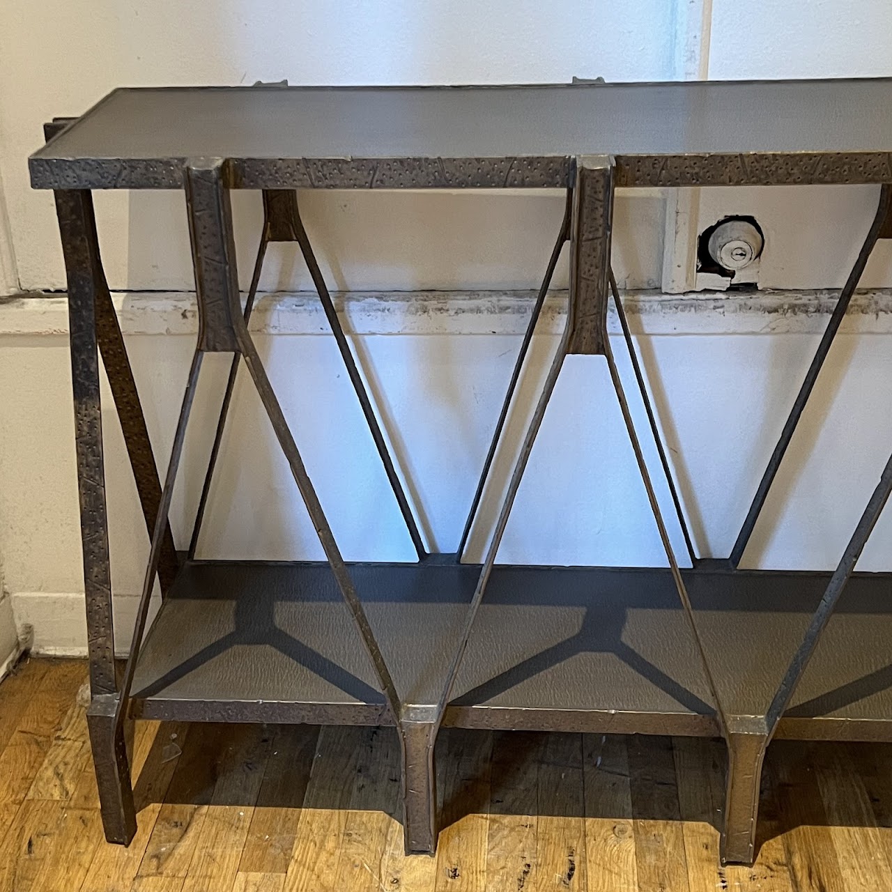 Hammered Bronze Geometric Console Table