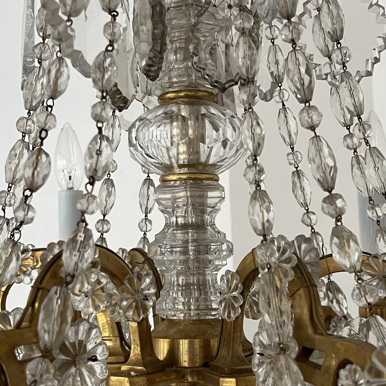 Louis XVI Style Cut Clear, Amber and Amethyst Crystal Antique Six-Light Chandelier