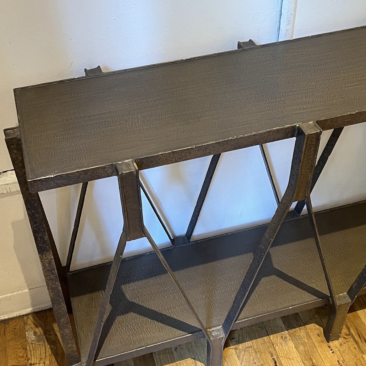 Hammered Bronze Geometric Console Table