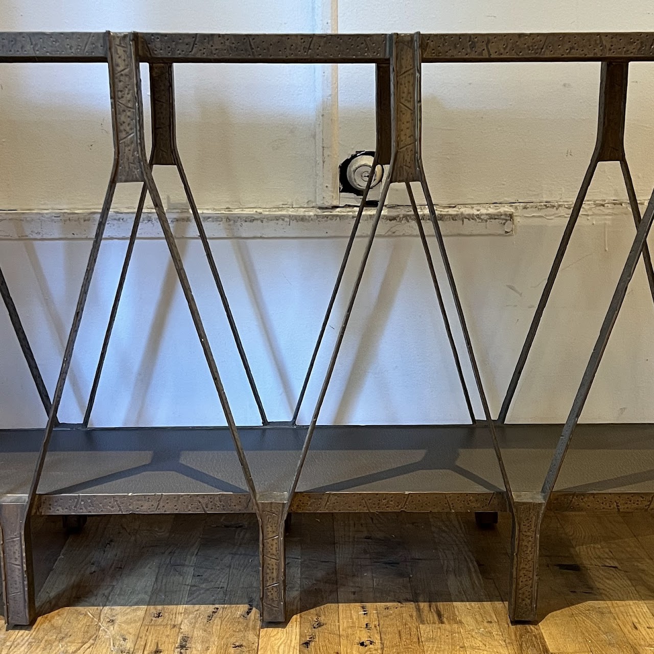 Hammered Bronze Geometric Console Table