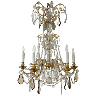 Louis XVI Style Cut Clear, Amber and Amethyst Crystal Antique Six-Light Chandelier