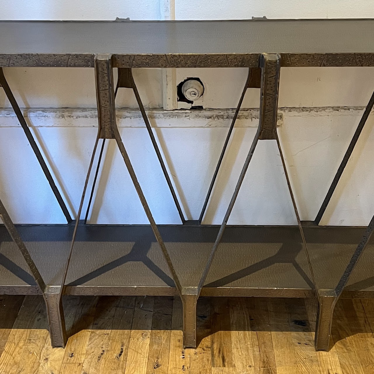 Hammered Bronze Geometric Console Table