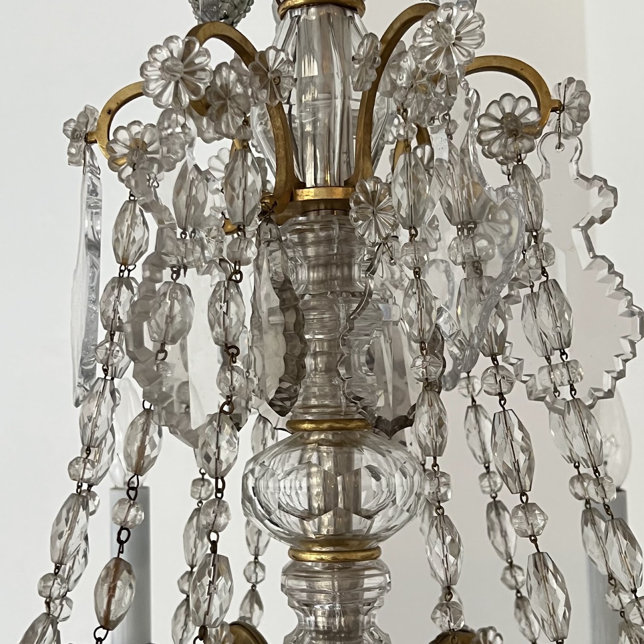 Louis XVI Style Cut Clear, Amber and Amethyst Crystal Antique Six-Light Chandelier