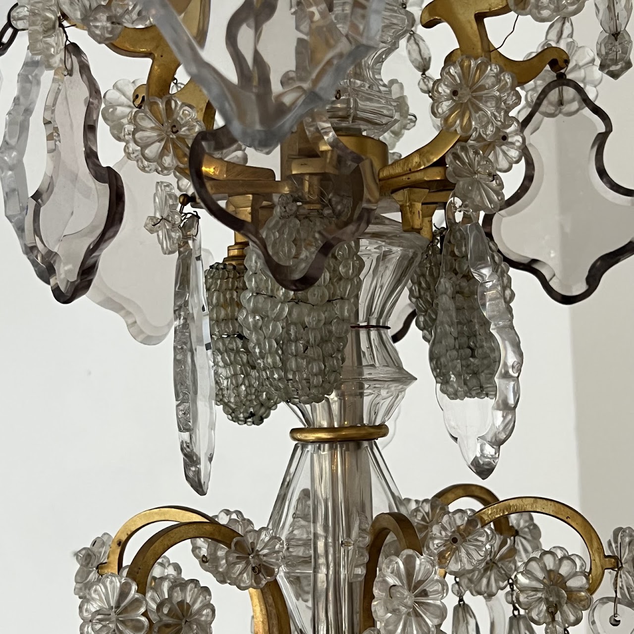 Louis XVI Style Cut Clear, Amber and Amethyst Crystal Antique Six-Light Chandelier