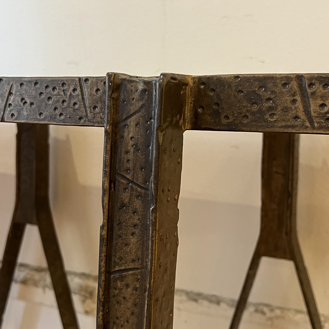 Hammered Bronze Geometric Console Table