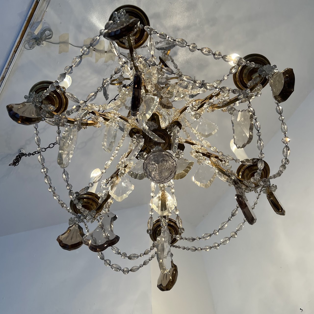 Louis XVI Style Cut Clear, Amber and Amethyst Crystal Antique Six-Light Chandelier