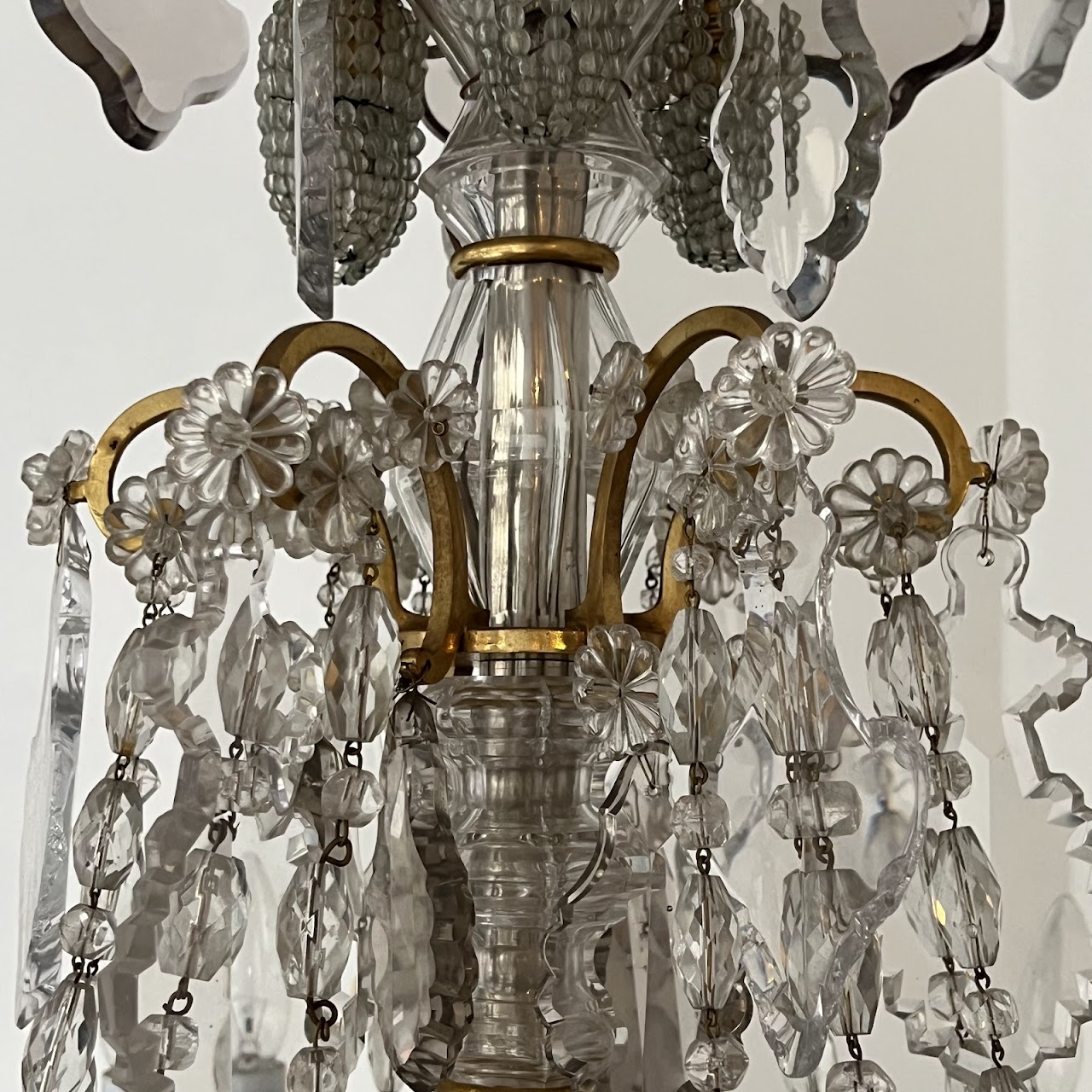 Louis XVI Style Cut Clear, Amber and Amethyst Crystal Antique Six-Light Chandelier