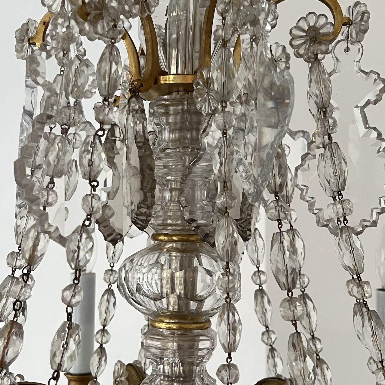 Louis XVI Style Cut Clear, Amber and Amethyst Crystal Antique Six-Light Chandelier