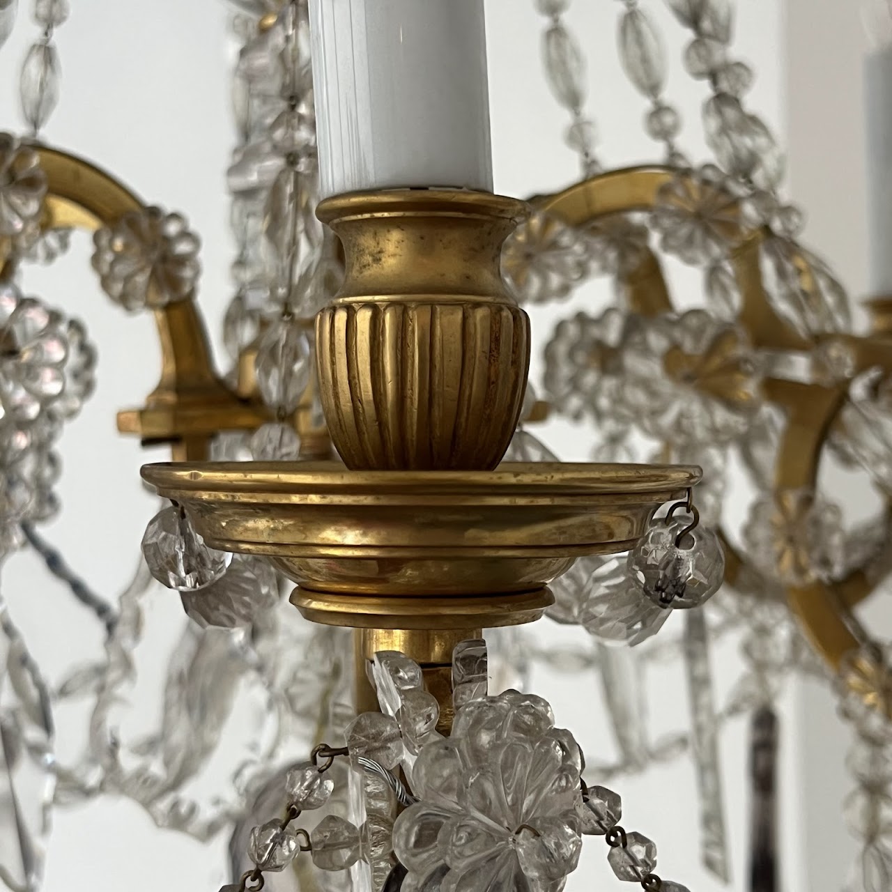 Louis XVI Style Cut Clear, Amber and Amethyst Crystal Antique Six-Light Chandelier