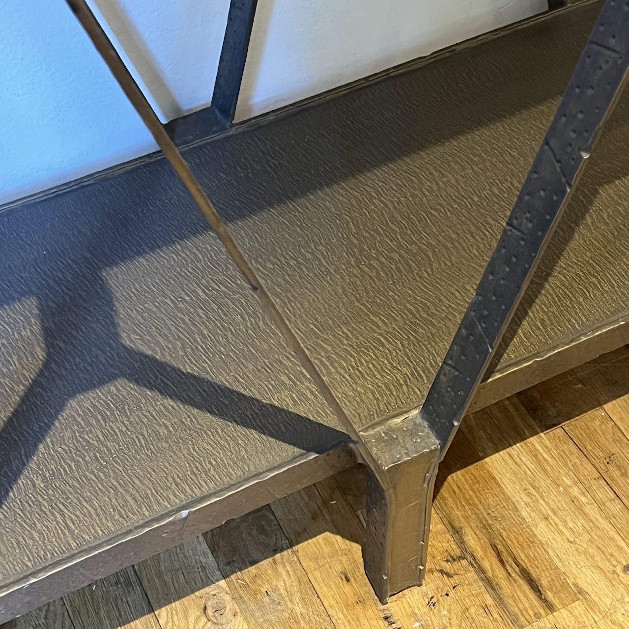 Hammered Bronze Geometric Console Table