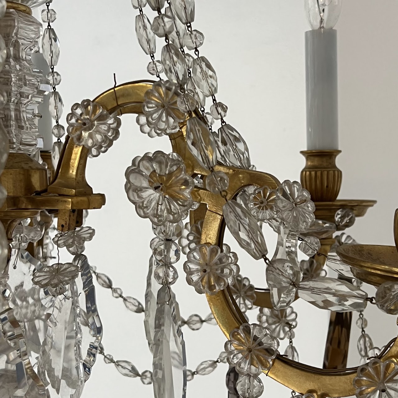 Louis XVI Style Cut Clear, Amber and Amethyst Crystal Antique Six-Light Chandelier