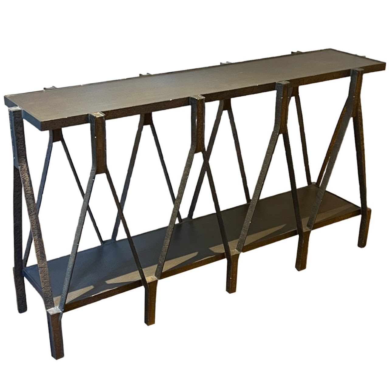 Hammered Bronze Geometric Console Table