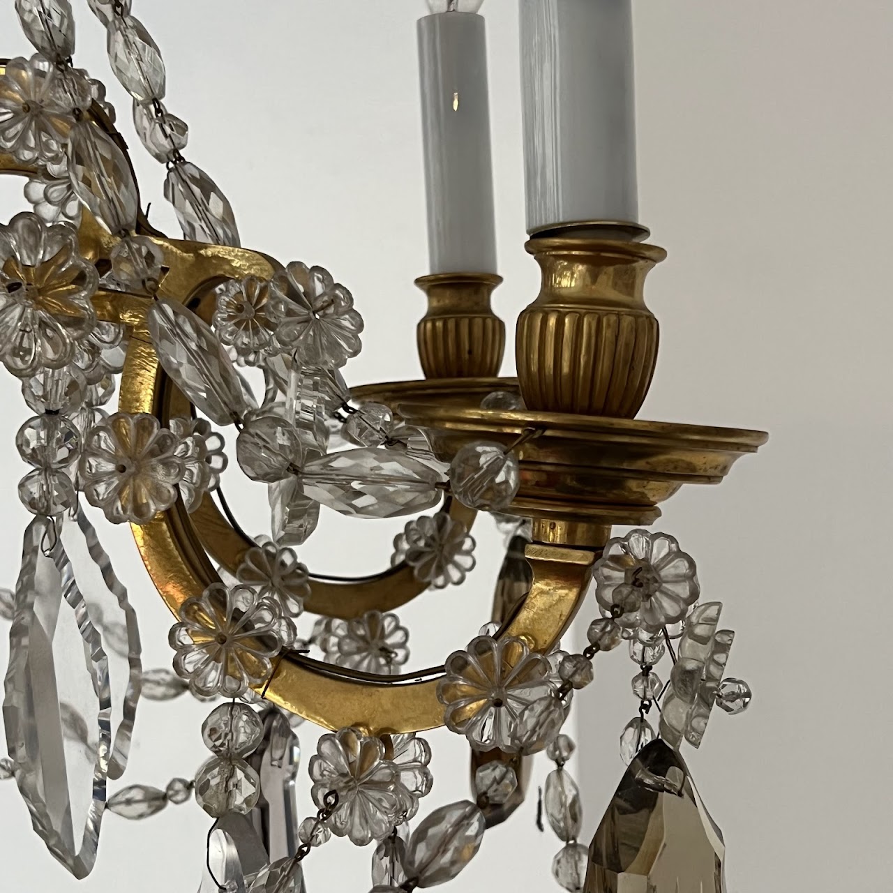 Louis XVI Style Cut Clear, Amber and Amethyst Crystal Antique Six-Light Chandelier