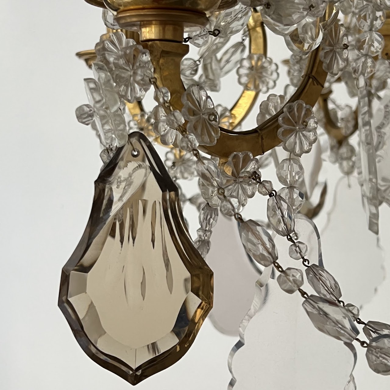 Louis XVI Style Cut Clear, Amber and Amethyst Crystal Antique Six-Light Chandelier