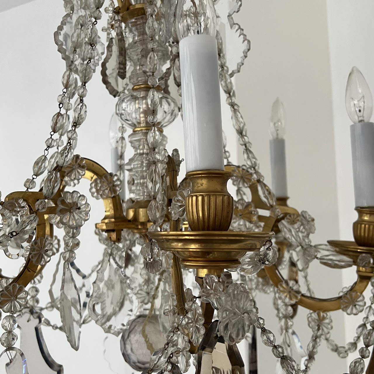 Louis XVI Style Cut Clear, Amber and Amethyst Crystal Antique Six-Light Chandelier