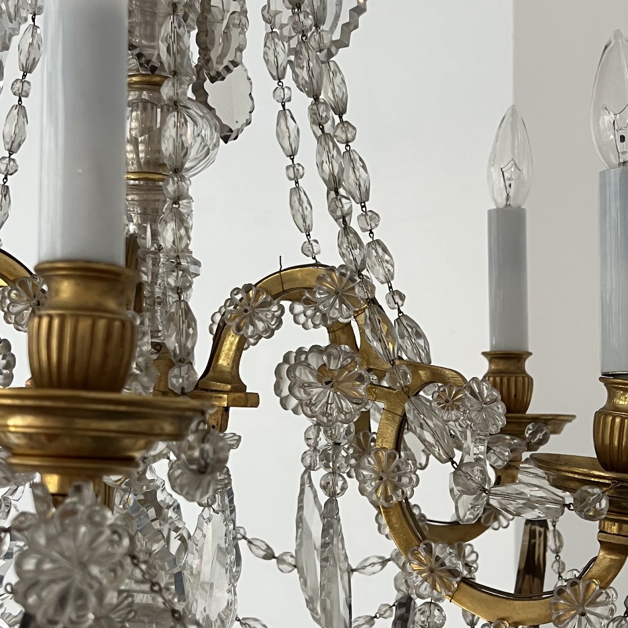 Louis XVI Style Cut Clear, Amber and Amethyst Crystal Antique Six-Light Chandelier