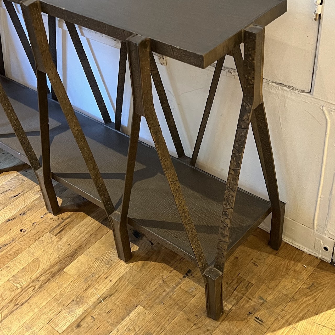 Hammered Bronze Geometric Console Table