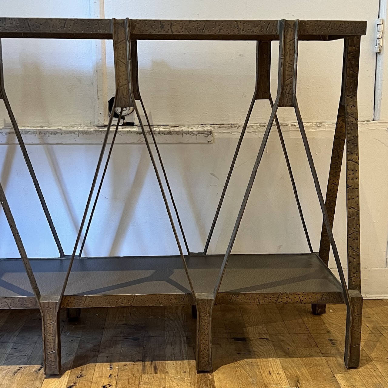 Hammered Bronze Geometric Console Table