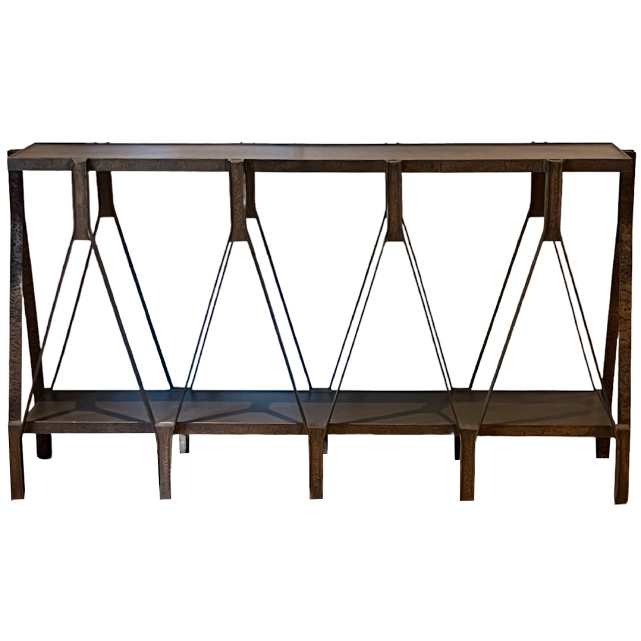 Hammered Bronze Geometric Console Table