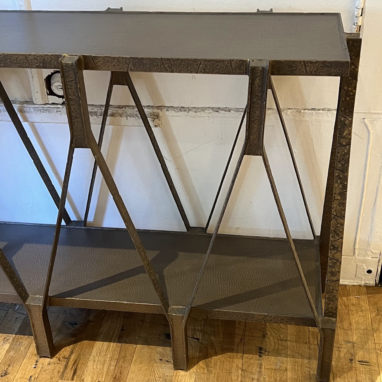 Hammered Bronze Geometric Console Table