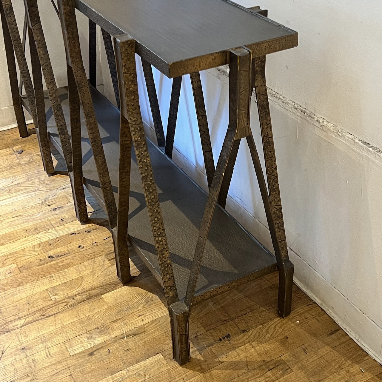 Hammered Bronze Geometric Console Table