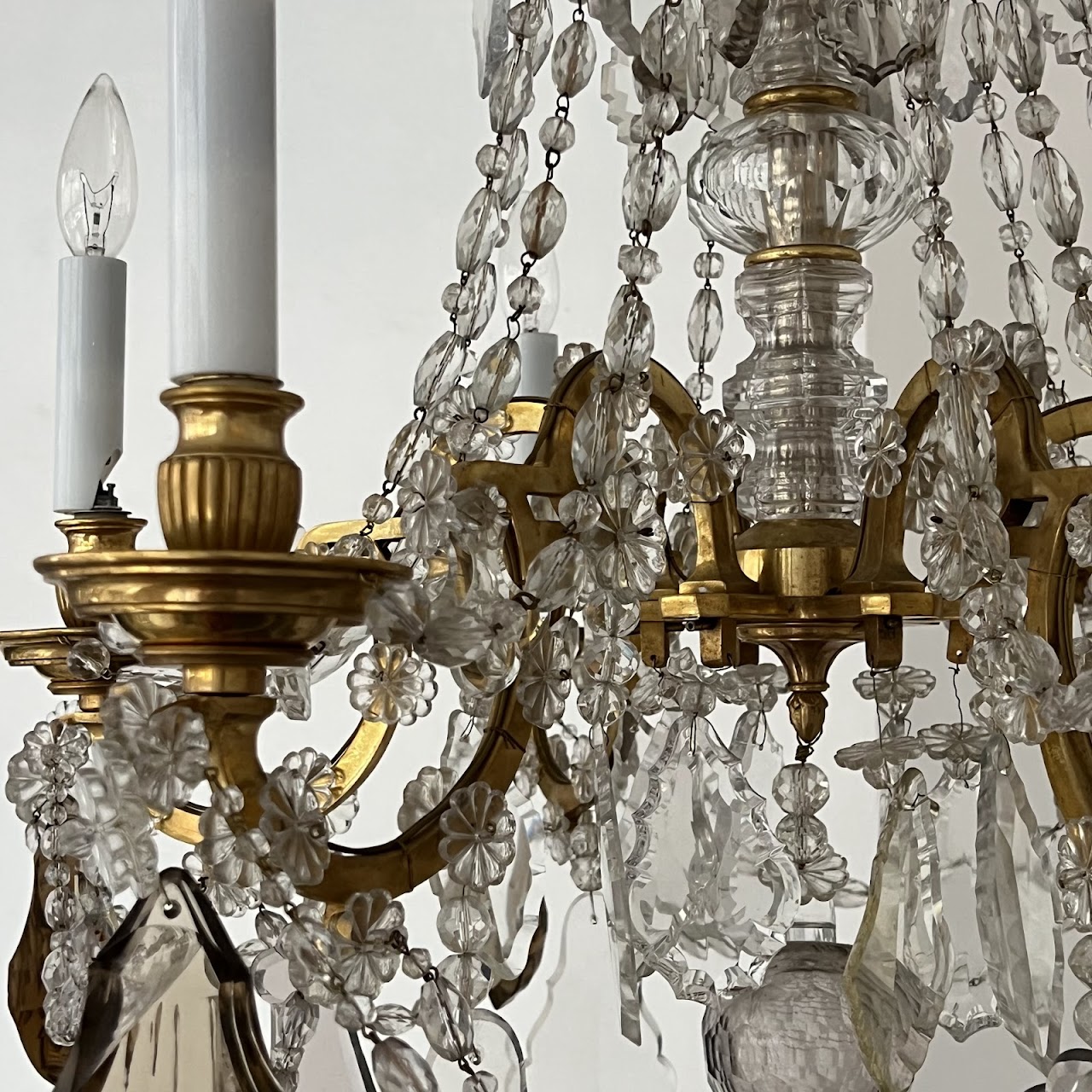 Louis XVI Style Cut Clear, Amber and Amethyst Crystal Antique Six-Light Chandelier