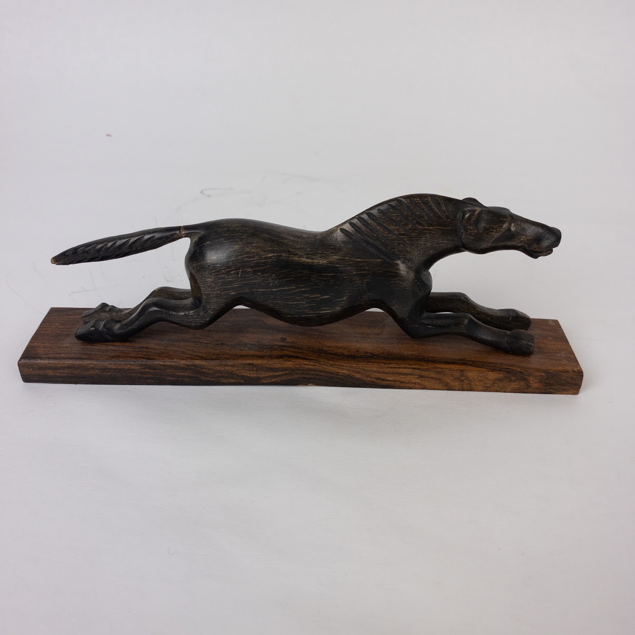 Ebony & Rosewood Racing Horse Carved Figurine