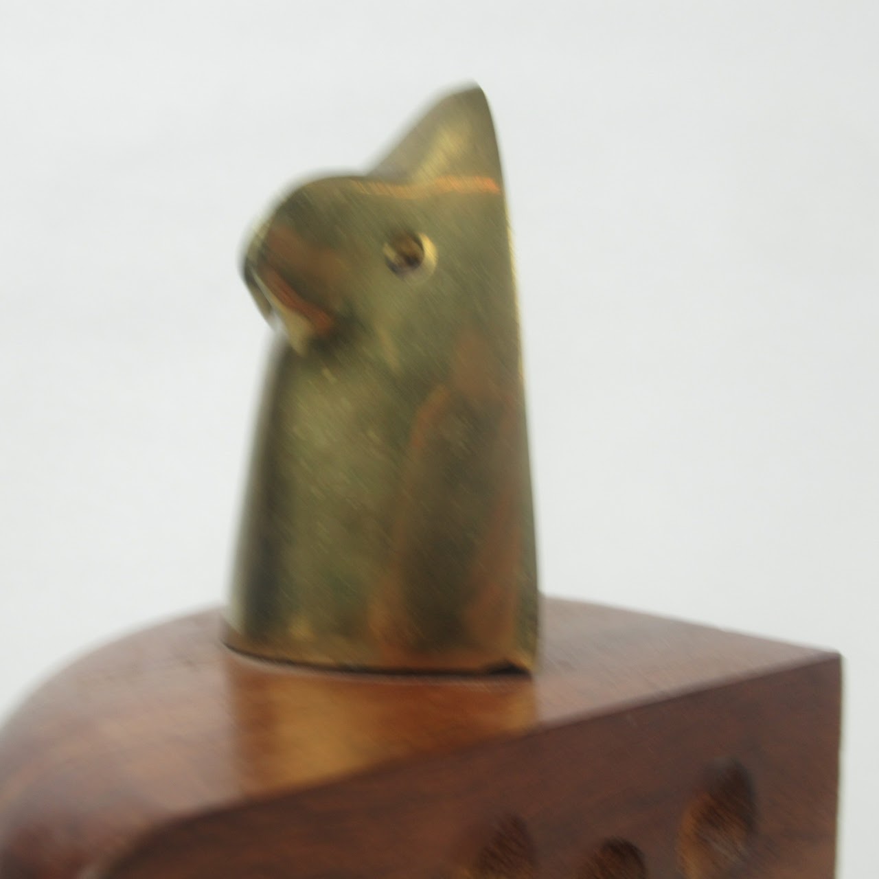 Brass Mouse On Wood Cheese Sculpture