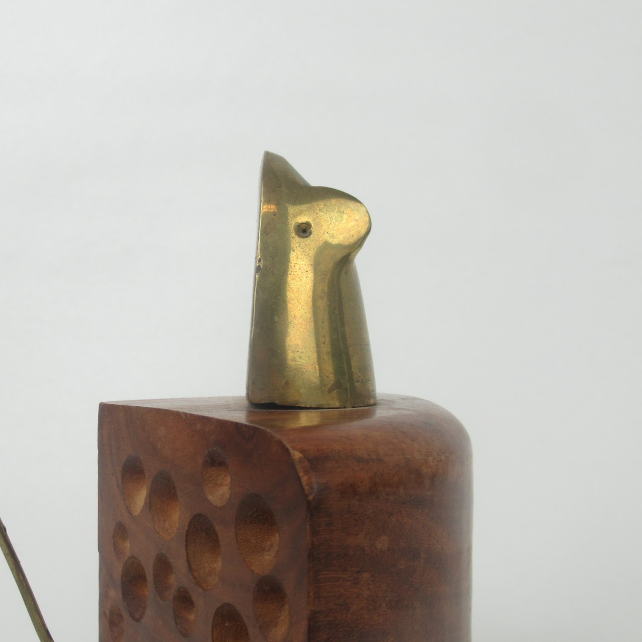 Brass Mouse On Wood Cheese Sculpture