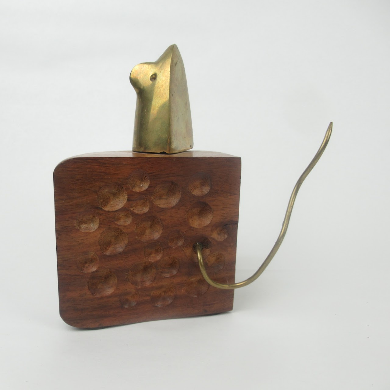 Brass Mouse On Wood Cheese Sculpture