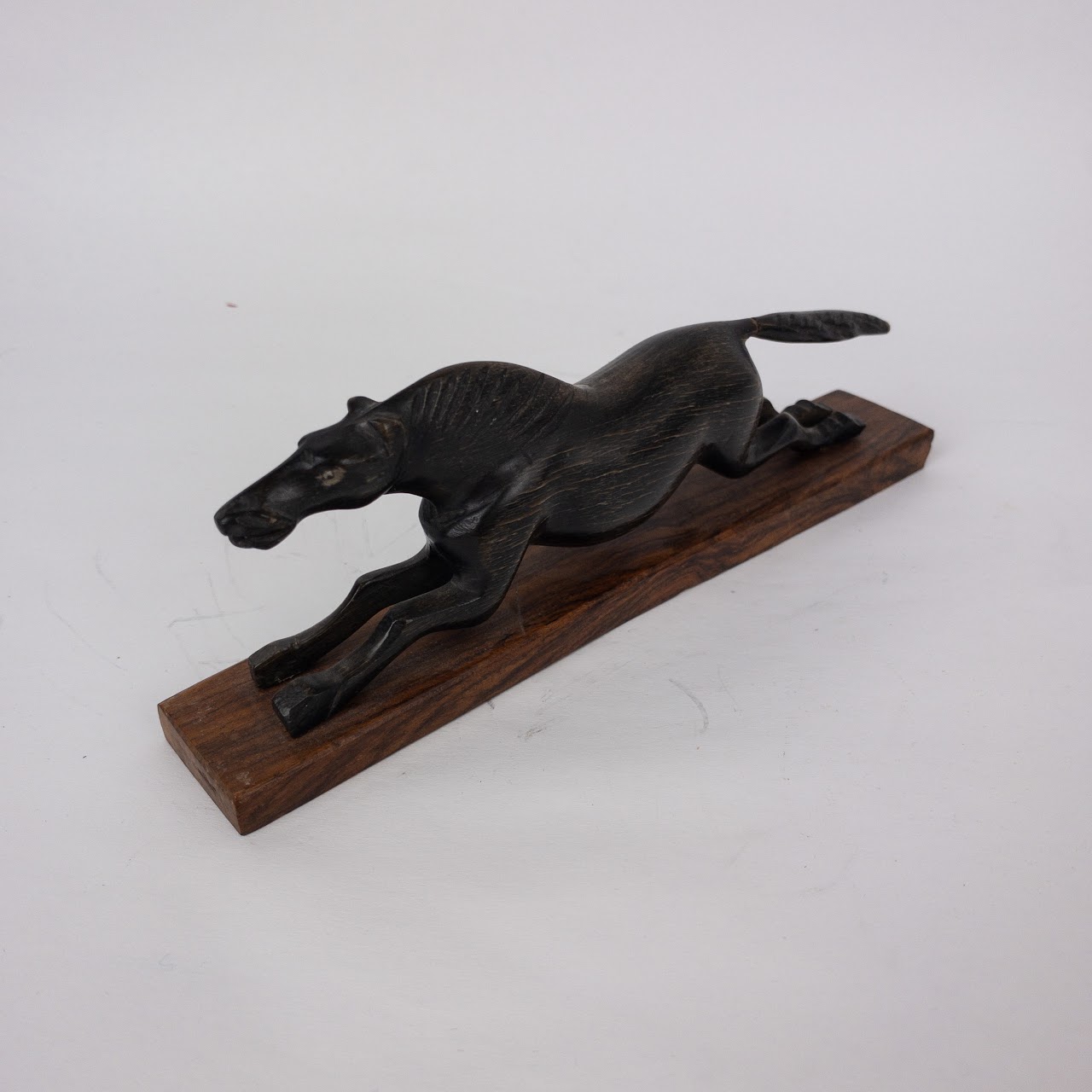 Ebony & Rosewood Racing Horse Carved Figurine