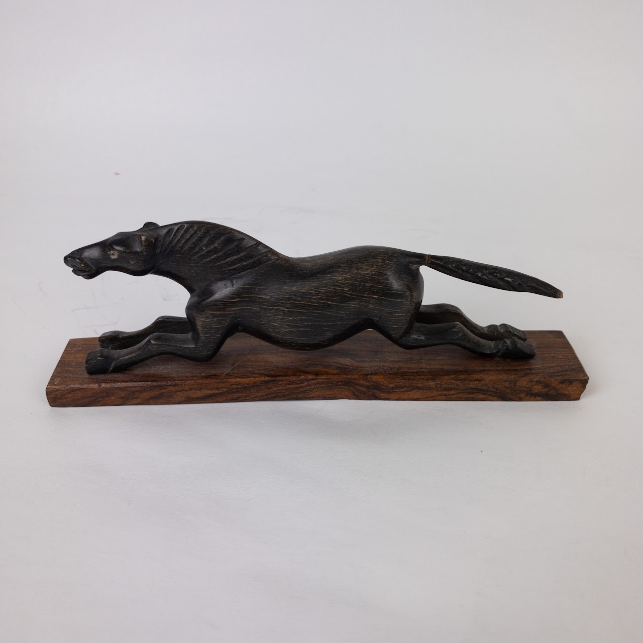 Ebony & Rosewood Racing Horse Carved Figurine