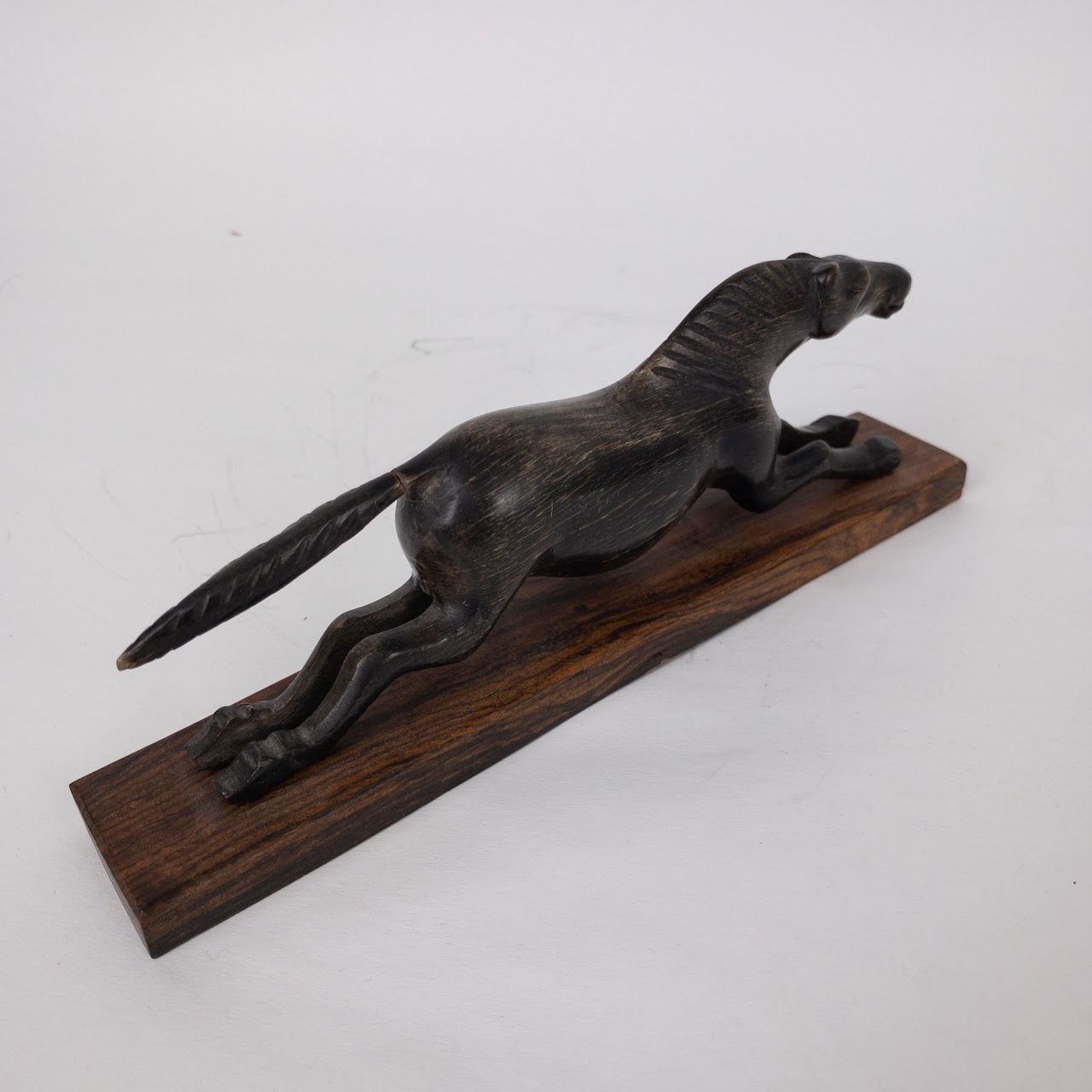 Ebony & Rosewood Racing Horse Carved Figurine