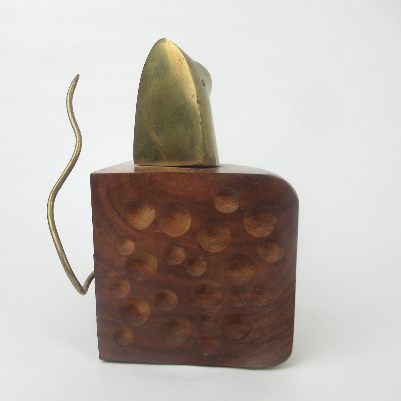 Brass Mouse On Wood Cheese Sculpture