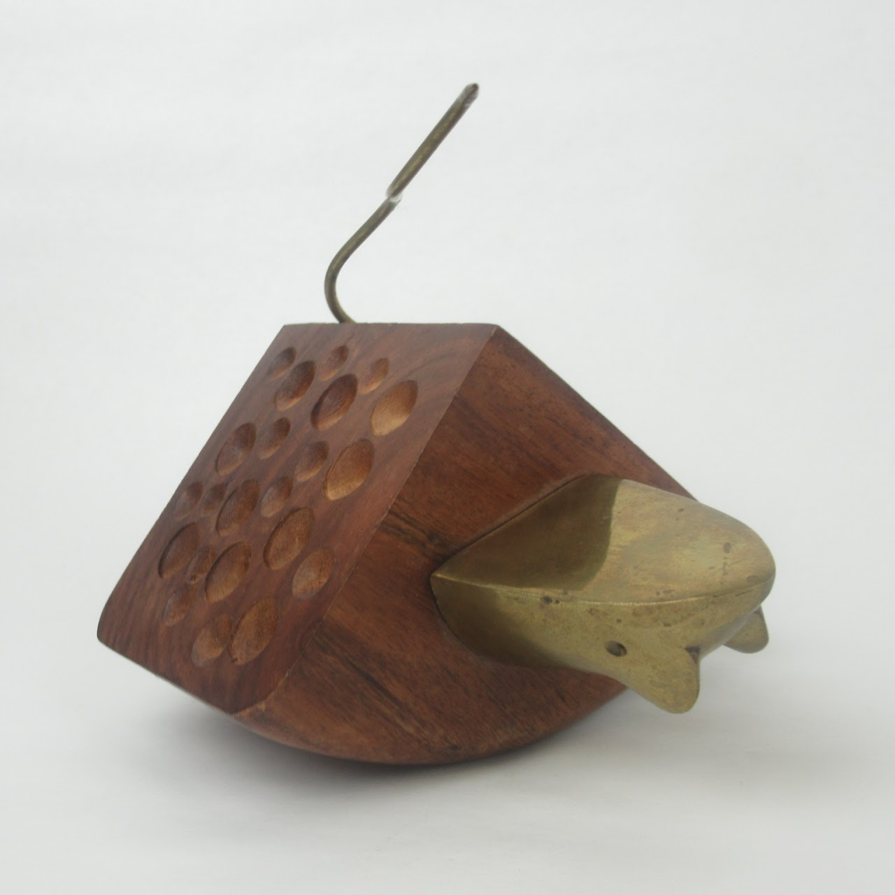 Brass Mouse On Wood Cheese Sculpture