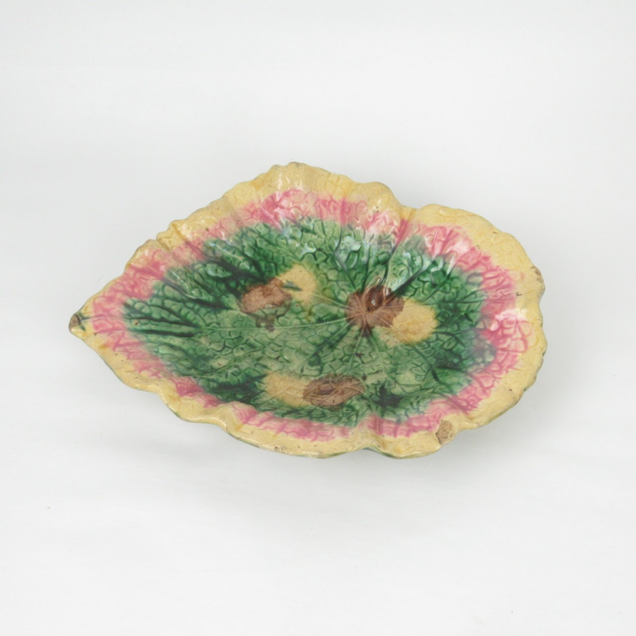 Etruscan Majolica Leaf Plate Trio