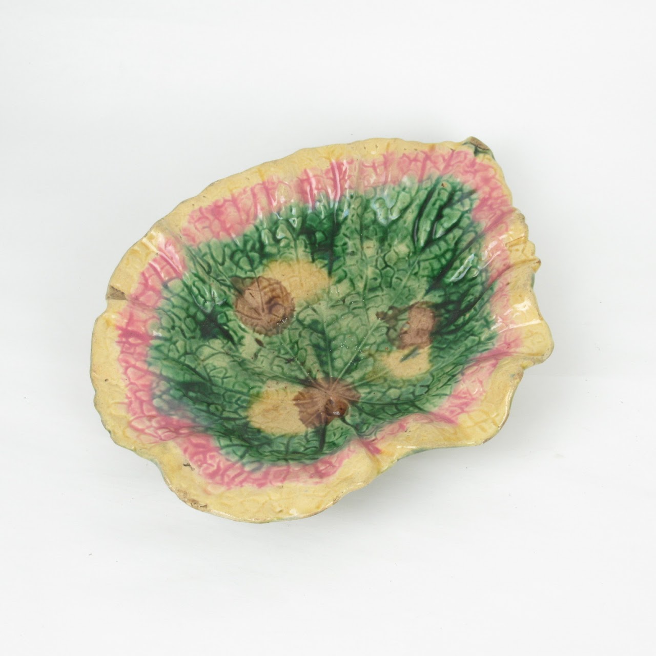 Etruscan Majolica Leaf Plate Trio