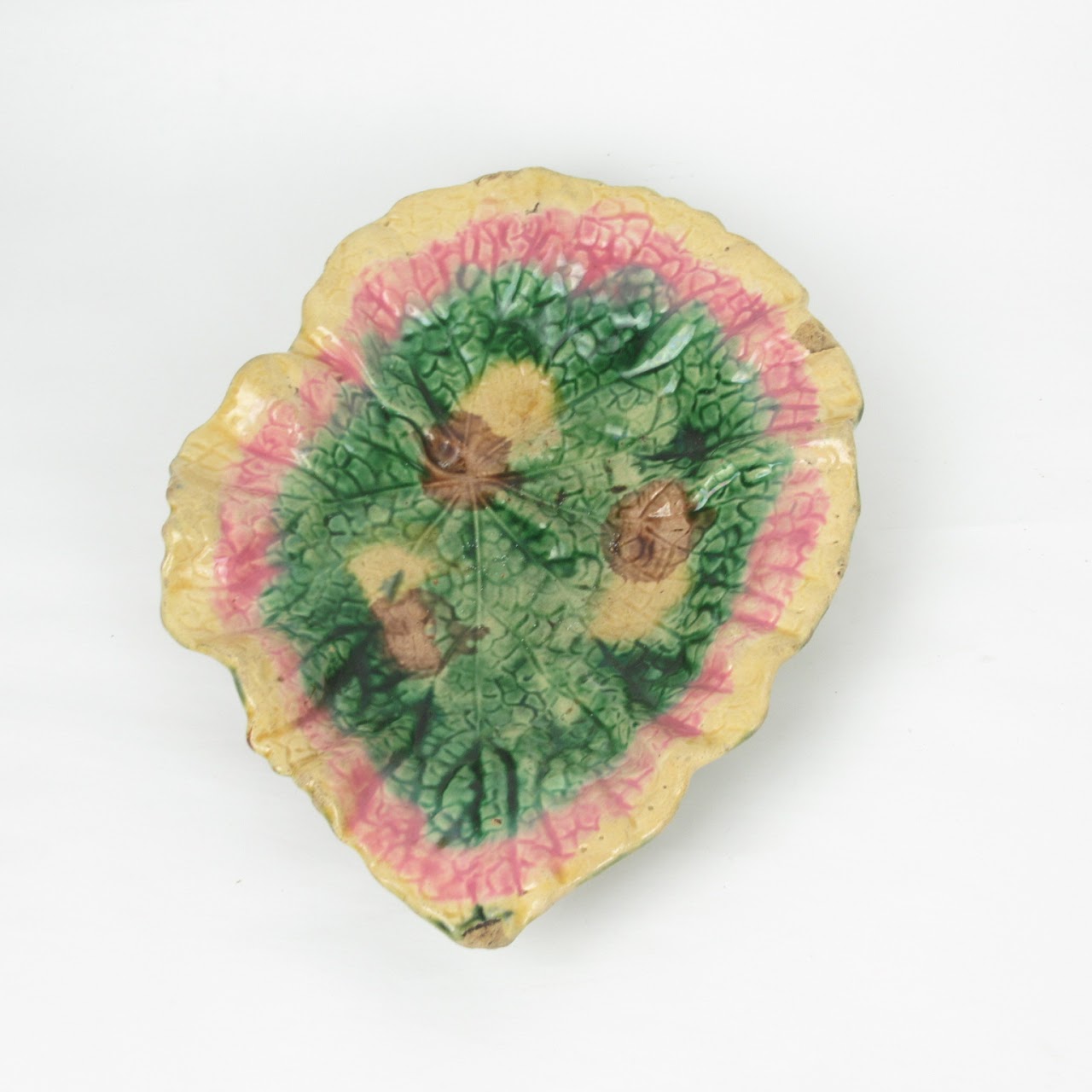 Etruscan Majolica Leaf Plate Trio