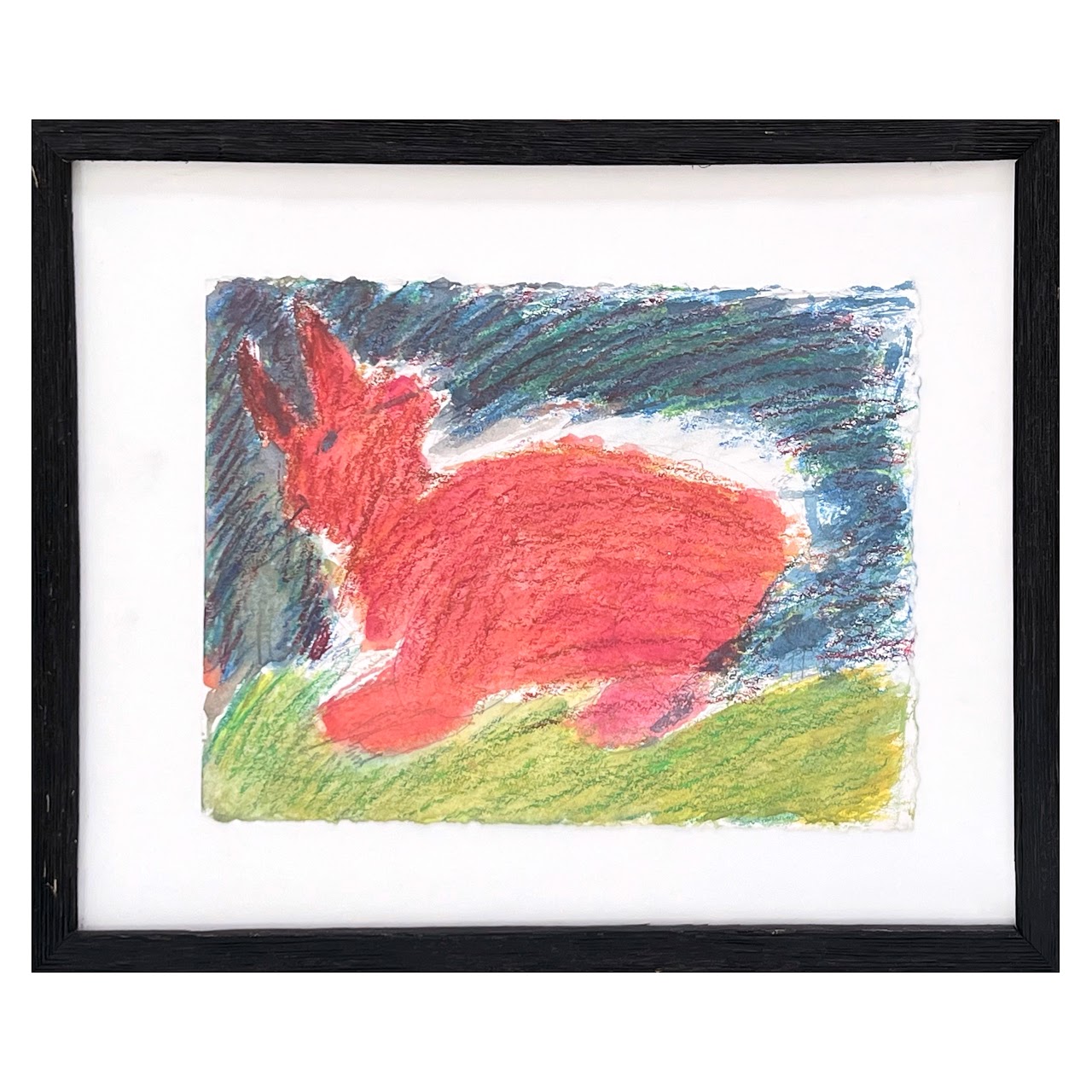 Watercolor and Pastel Naive Rabbit Painting