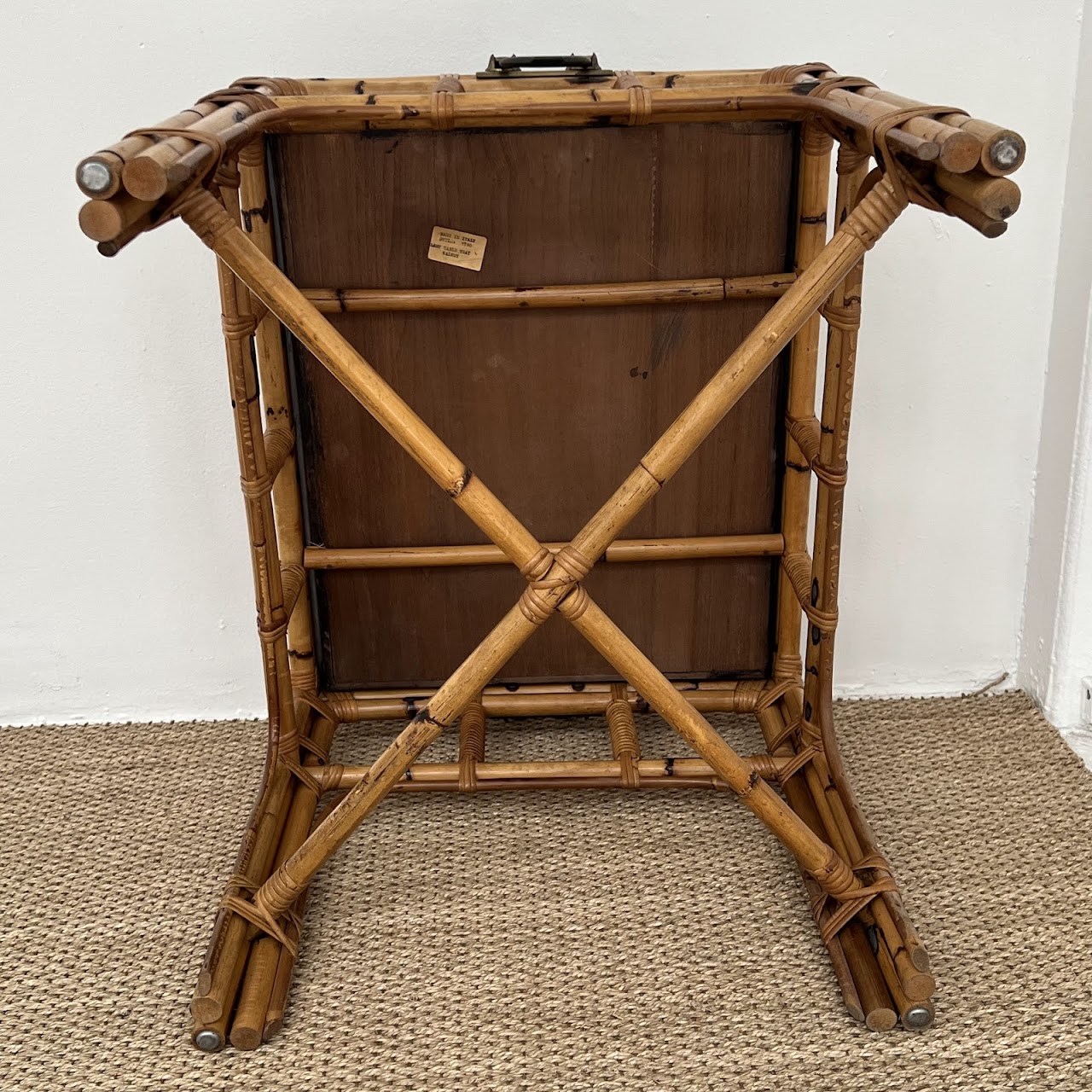 Italian Mid-Century Bamboo, Rattan and Walnut Side Table