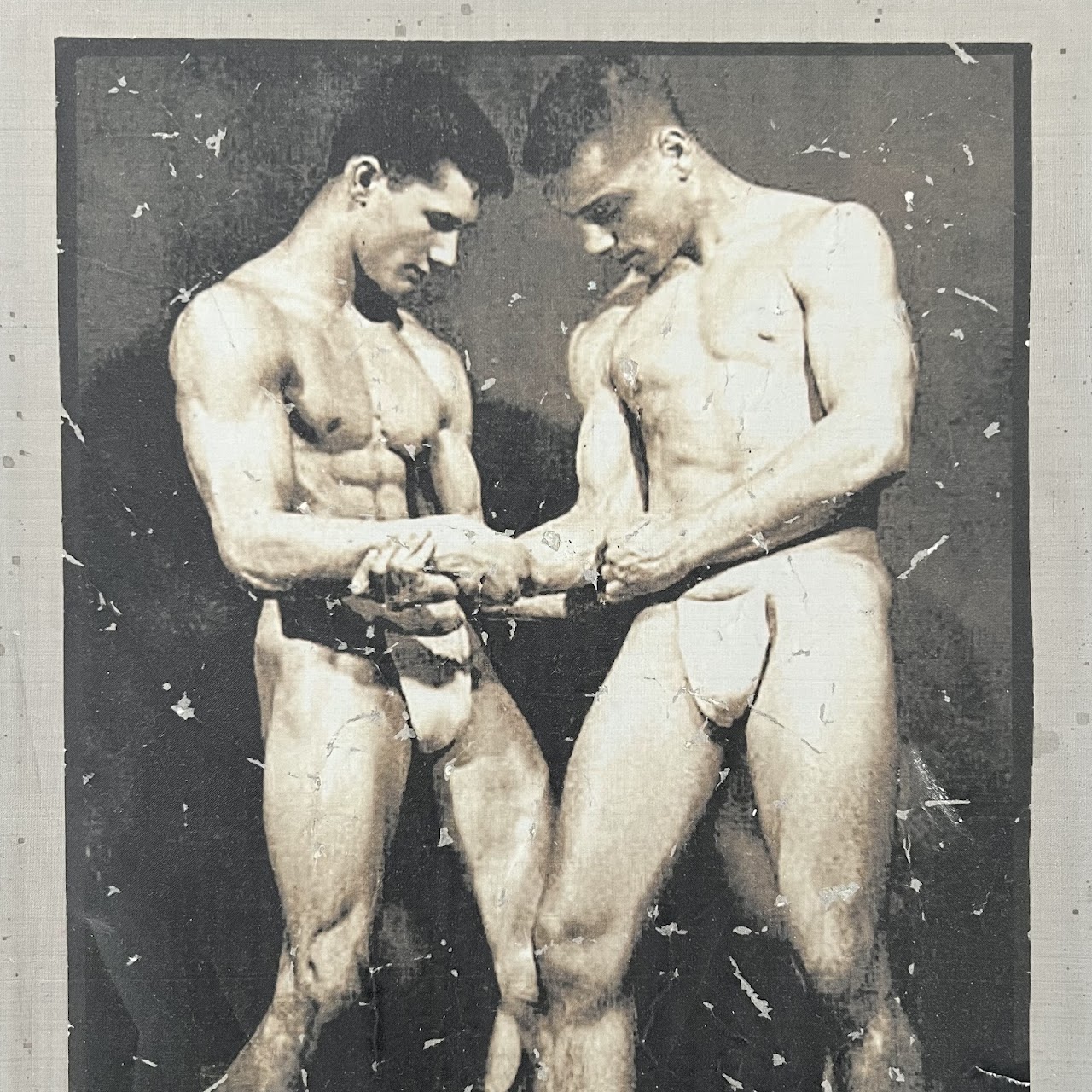 Vintage Bodybuilder Photograph Print and Mixed Media Artwork Pair